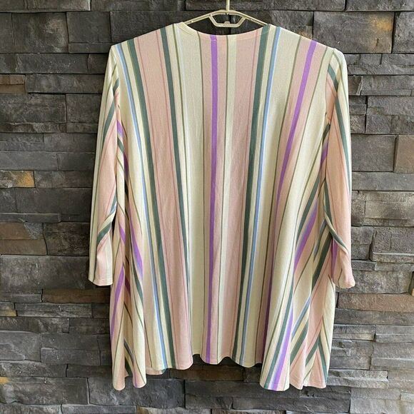 Lularoe Caroline Cardigan Colorful Stripes Pastels Cover Up Pockets 3XL - Picture 2 of 3